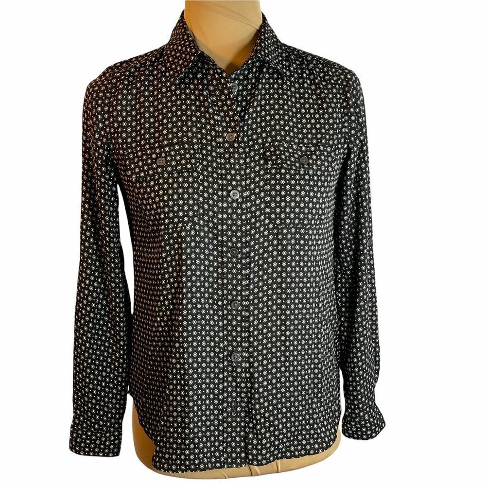 LOFT Black White Dot Button Front Blouse Shirt XXSP Petite